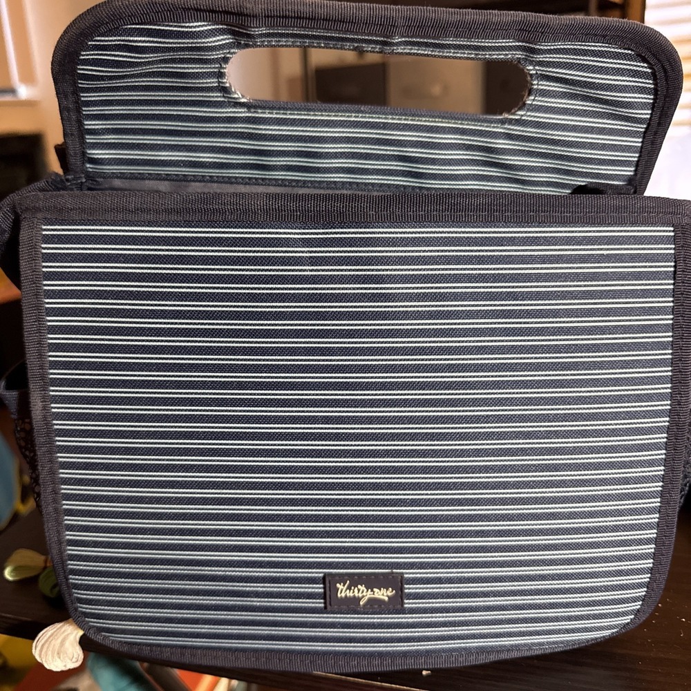 Thirty-One 31 Double Duty Caddy Carry All Tote Black Twill Organizer w Pockets